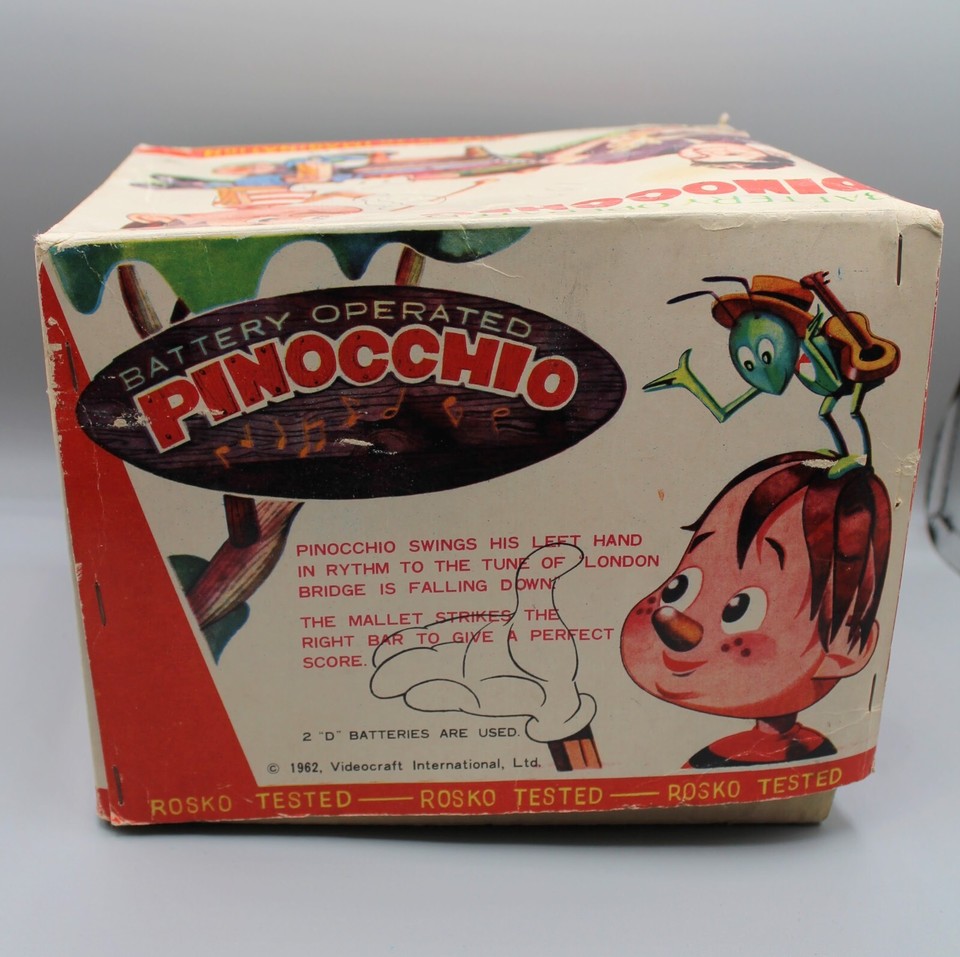 Vintage Rosko Nomura Pinocchio Automaton  Tin Toy Japan Battery Operated 1962