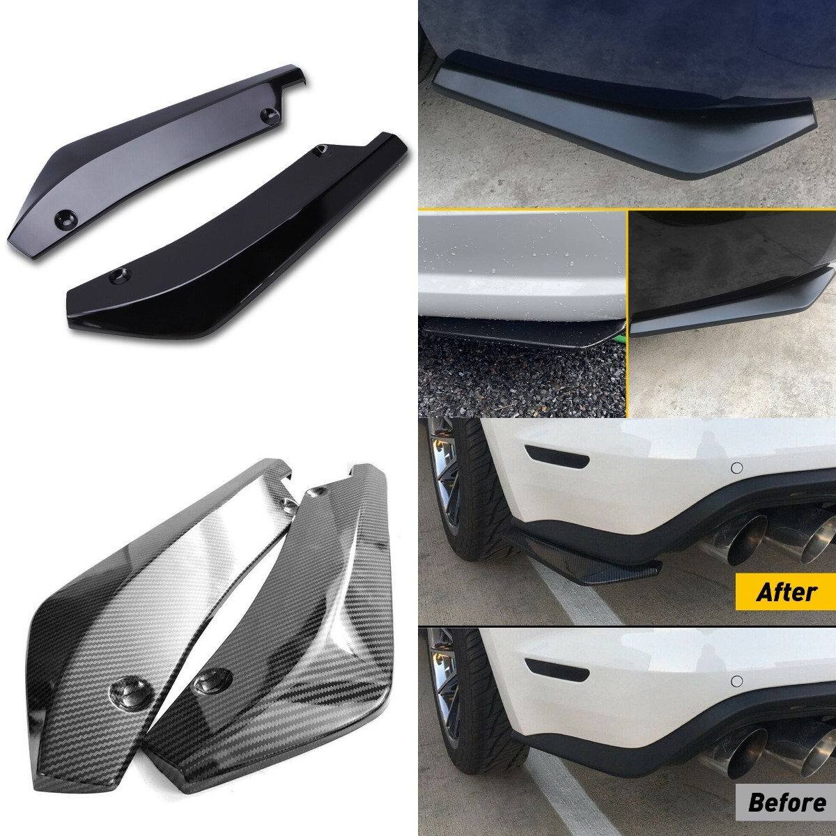 Universal Black/Carbon M Rear Bumper Spats Splitter Diffuser Spoiler Kit