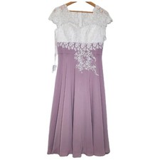 NEW A-line size 10 Tea-Length Chiffon Lace Mother of the Bride Dress dusk white