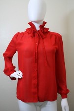 SCHRADER SPORT NEW YORK VINTAGE BLOUSE LONG SLEEVE DETACHABLE COLLAR TOP 8 RED