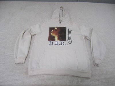 H.E.R  Sweatshirt Womens Large Beige Hoodie Damage Tour Concert Pullover HER