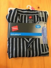 New Hanes Men's Cotton Pajama Black Stripe Small S