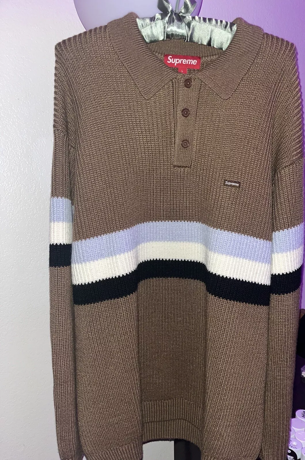 Pull polo Supreme petite boîte marron foncé grand