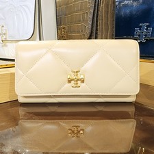Tory Burch Kira Vanilla Soft Serve Diamond Quilted Italian Leather Flap Wallet