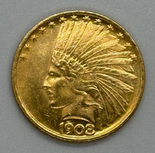1908 with Motto $10 Ten Dollar Indian Head Gold Eagle GORGEOUS Coin! AU++ WOW!!!