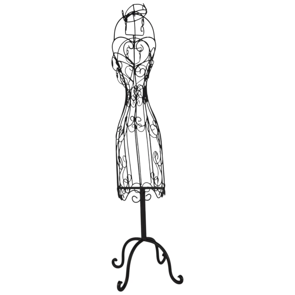 Wrought Iron Wire Dress Form Mannequin Jewelry Display Stand Black Vtg 37 in - Image 3 of 4