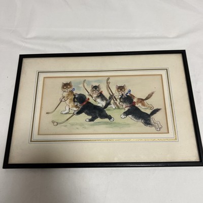 louis william wain ein Spiel Hockey Tinte und Aquarellmalerei 