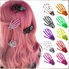 20 Pcs Halloween Skeleton Hair Claw Clips, 10 Colors Skull Hands Bone Hair Clip 