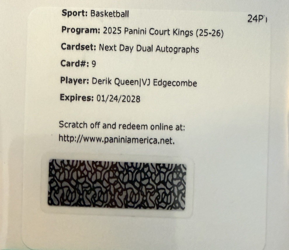 2025-26 Panini Court Kings Next Day Dual Auto VJ Edgecombe RC Derik Queen RC
