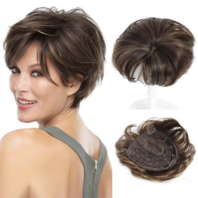 Short Pixie Hair Toppers Synthetic Clip In Head Topper Extension Fake Hairpiece