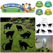 6 Unique Black Cat Yard Signs with Glow-in-the-Dark Eyes for Spooky Halloween