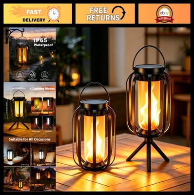 2 Pack Solar Lanterns - Waterproof Flickering Flame Lights, USB & Solar Charging
