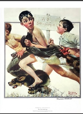 #ad Norman Rockwell quot;No Swimmingquot; Signed Offset Print 19 x 25quot; $550.00