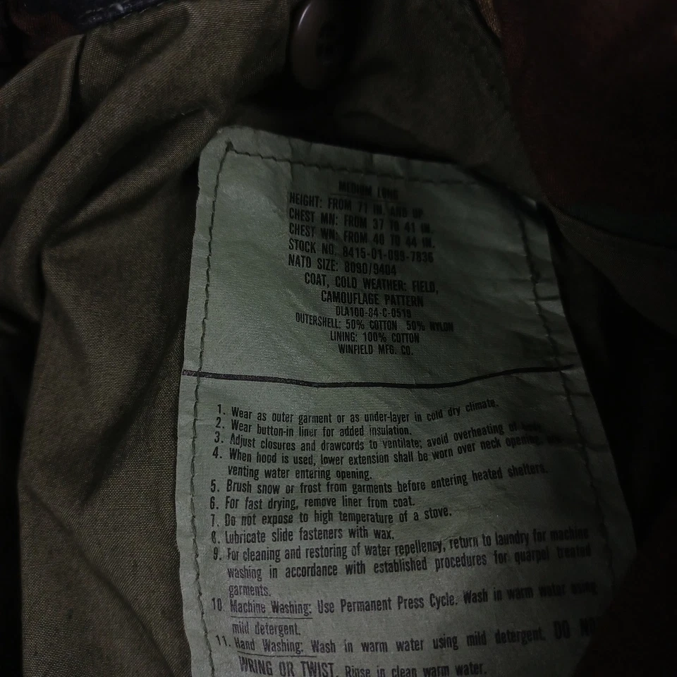 Vintage US Military Jacket Men Medium Tall Green Woodland Cold Weather Field 80s - Image 4 of 4