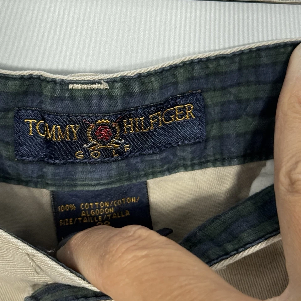 Pantalones Cortos de Golf Tommy Hilfiger De Colección Para Hombres 38 Caqui Claro Plisado 7" Entrepierna Y2K Foto 3 de 4