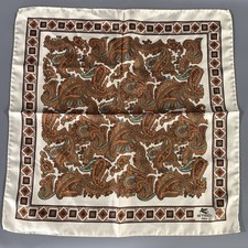 ETRO White Brown Paisley Silk Pocket Square