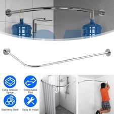 L Shape Shower Rail Rod Wall Mounted Curved Bath Pole Extendable Curved Rod Pole