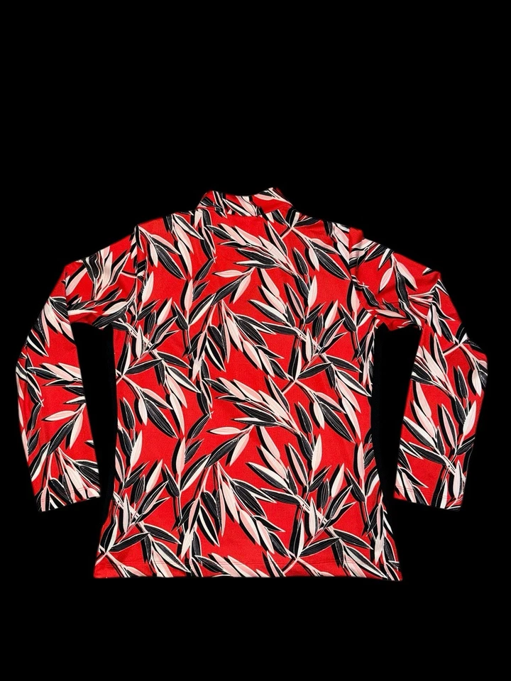 Blusa de tênis de golfe feminina cauda etiqueta branca L manga longa 1/4 zíper vermelha floral ativa - Imagem 3 de 4