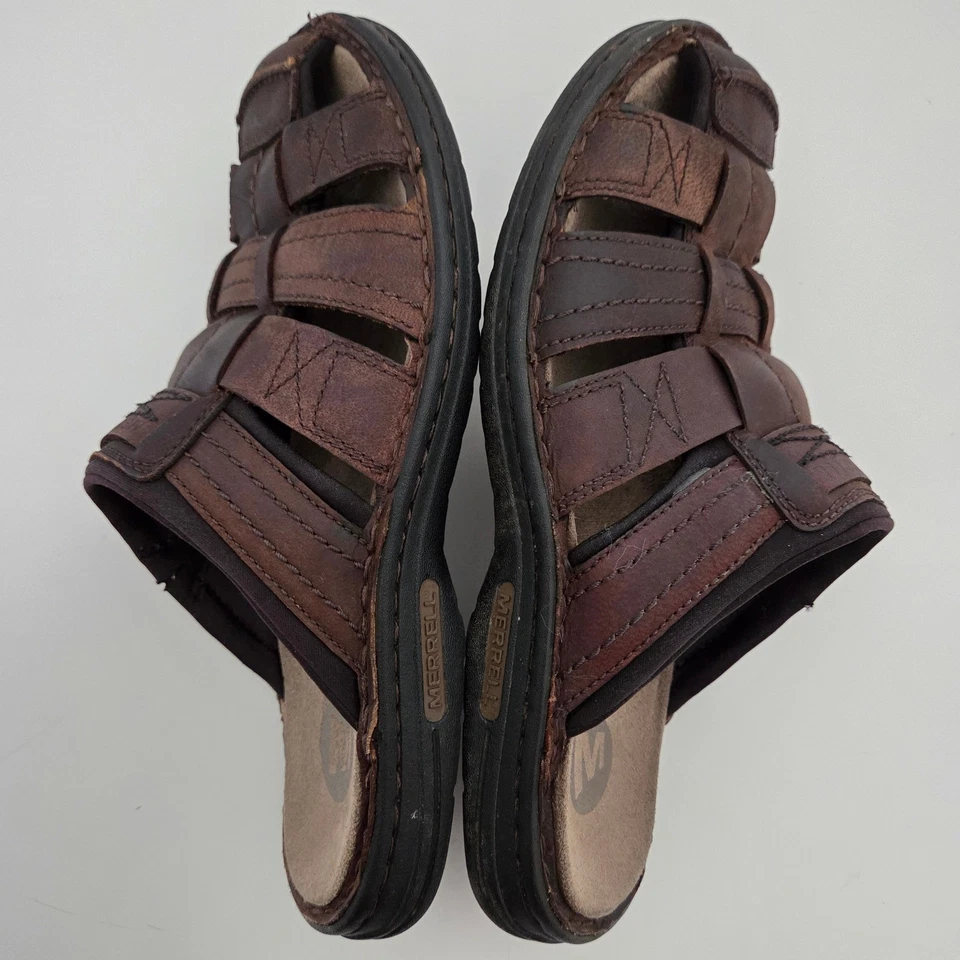 Sandalias de pescador Merrell World Reaction Bracken de cuero talla 11 marrón sin cordones Foto 4 de 4