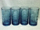4 Vtg Anchor Hocking Tartan Blue 16 Oz Tumblers Drinking Glasses Blueberry Exc