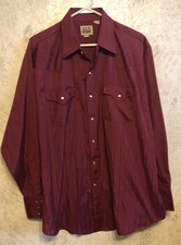 Ely Cattleman Western Shirt Mens 17 /35 Vintage Red Pearl Snap Long Sleeve Rodeo