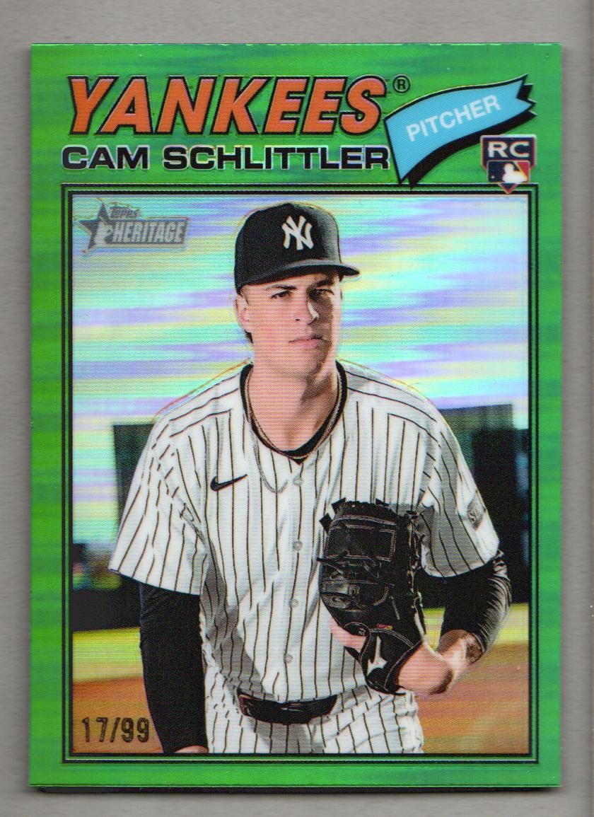 2026 Topps Heritage Baseball Chrome Green Refractors #222 Cam Schlittler RC /99