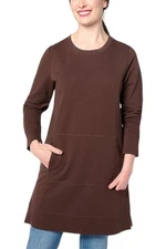 Denim & Co. Active Regular French Terry Crewneck Tunic Top Dark Chocolate S New