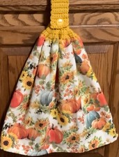 Double hanging kitchen towel fall sunflowers pumpkin crocheted gold top