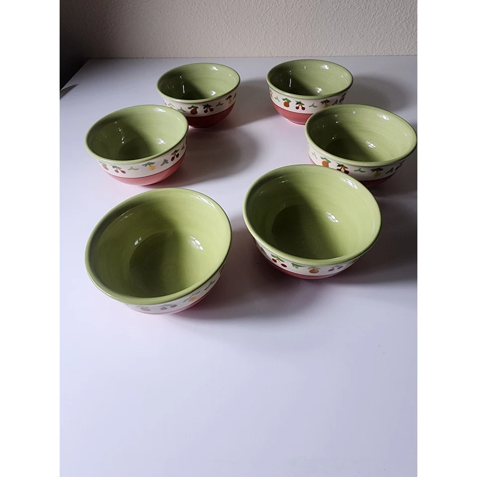 PFALZGRAFF PISTOULET Verde Rojo China 4" Pequeño Lindo Cuenco de Postre - Juego de 6 Foto 3 de 4