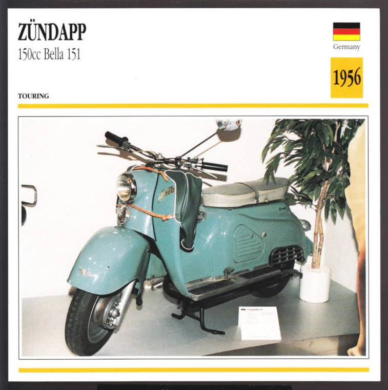 1956 Zundapp 150cc Bella 151 146cc Scooter Moped Motorcycle Photo Spec Info  Card