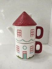 Anthropologie Christmas Cozy House Teapot Tower:  Tea for One Stackable Teapot