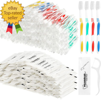300 Pcs Individually Wrapped Toothbrushes Bulk with Dental Floss Set 100 Soft Br