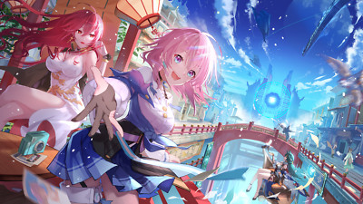 Anime girls march 7th honkai rail sky arms reaching Playmat Game Mat Desk