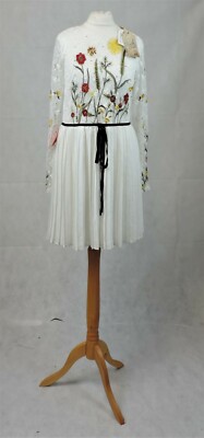 Frock Frill White Embroidered Floral Midi Skater Dress Size 10 Uk CR009  HH 11 UK