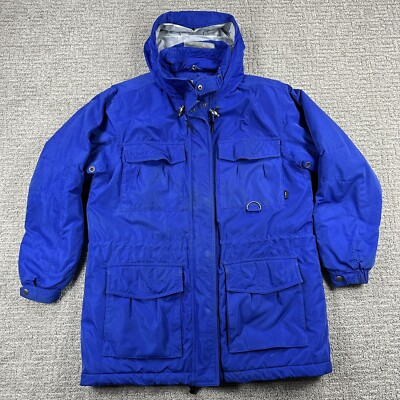 LL Bean Jacket Medium M Blue Insulated Hooded Full Zip Heavy Long Sleeve Womens