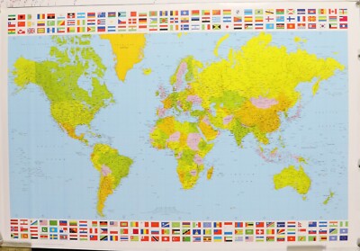 WORLD MAP POSTER flags of the world- 24.25''x36.50'' NOS (b337)