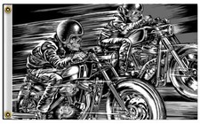 RACING SKULLS  3 X 5 MOTORCYCLE DELUXE BIKER FLAG #695 new SKELETON RIDING BIKE