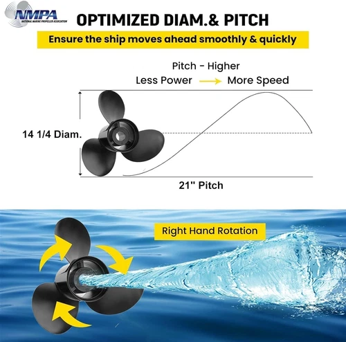 14.25" 14 1/4 x 21 P Outboard Propeller for Mercury 135-300HP, 48-832832A45, RH - Picture 4 of 7