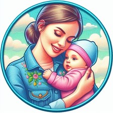 Mother Holding Baby Patch Printed Embroidered Iron-on Applique Backpack Love