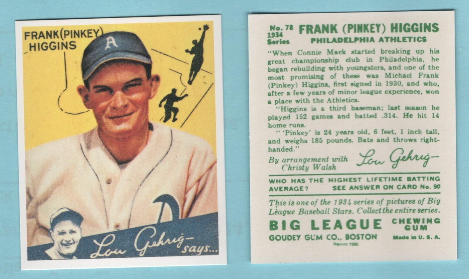 Pinkey Higgins #78 Baseball Cards 1934 Goudey trading card — raw and PSA graded price guide