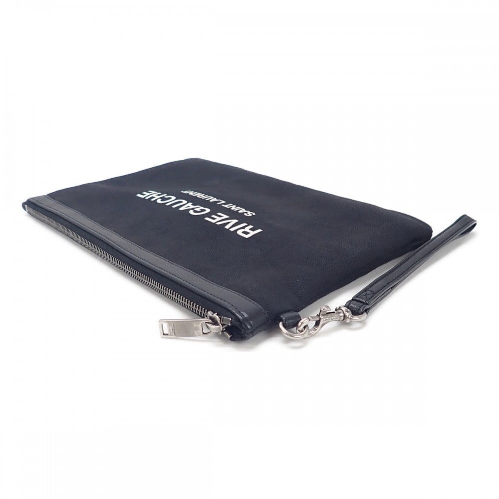 SAINT LAURENT Pouch Rive Gauche Pochette Pochette Cotone Pelle Nero Uomo TGIS