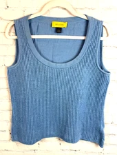 ST. JOHN wool rayon blue scoop neck knit sleeveless top pullover size M