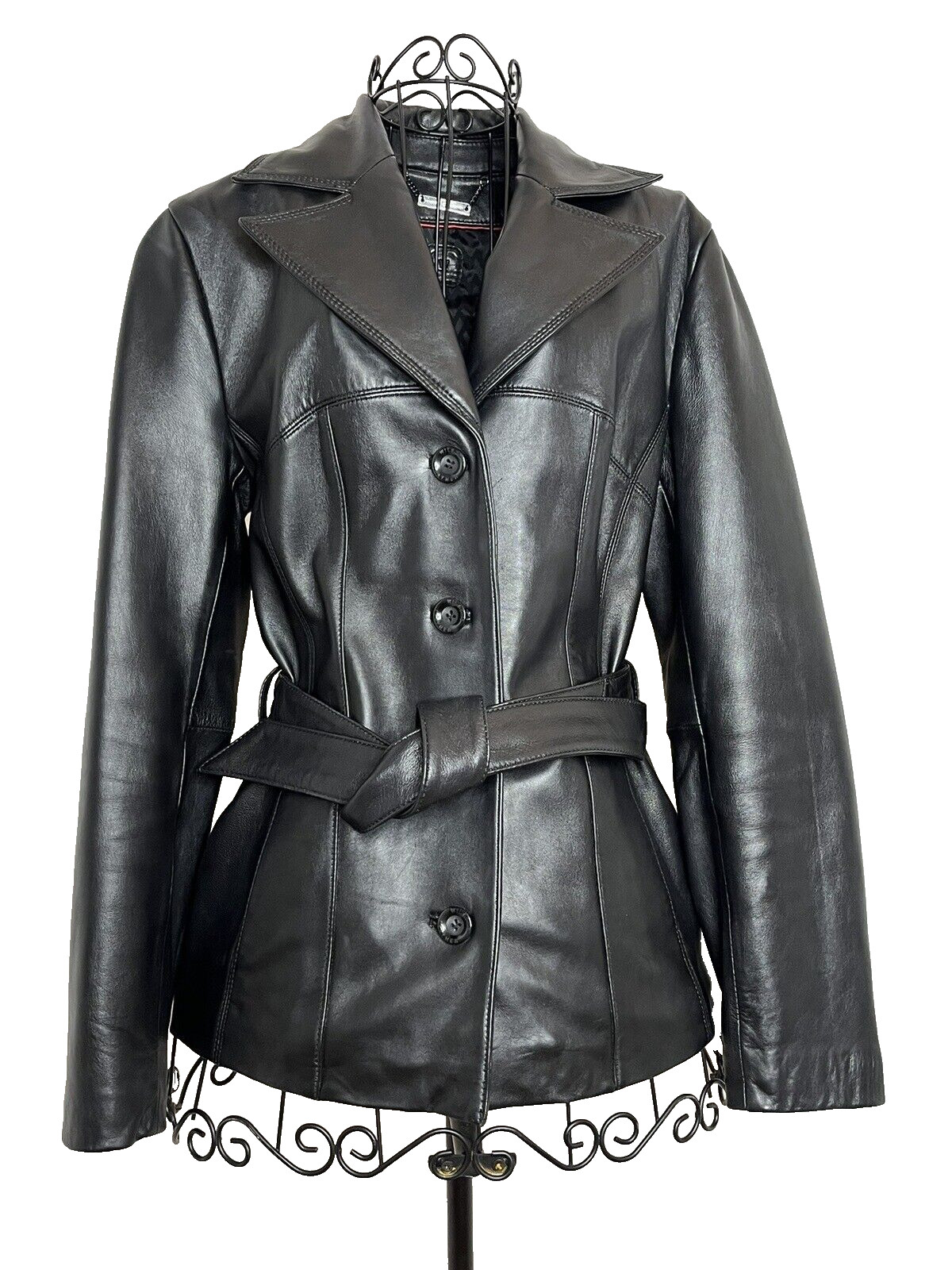 Belted Black Jacket | Leather Effect | Structured Elegance