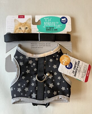 NEW! Whisker City Kitten Cat Harness With Leash Black with Silver
