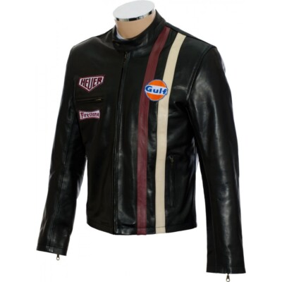 Klassische Steve McQueen Le Mans schwarze lässige PU-Lederjacke EU52 LRG 42'' UKFD