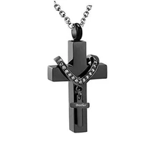 MEMORIALU Black Cross Urn Necklaces for Ashes Cremation  Assorted Styles 