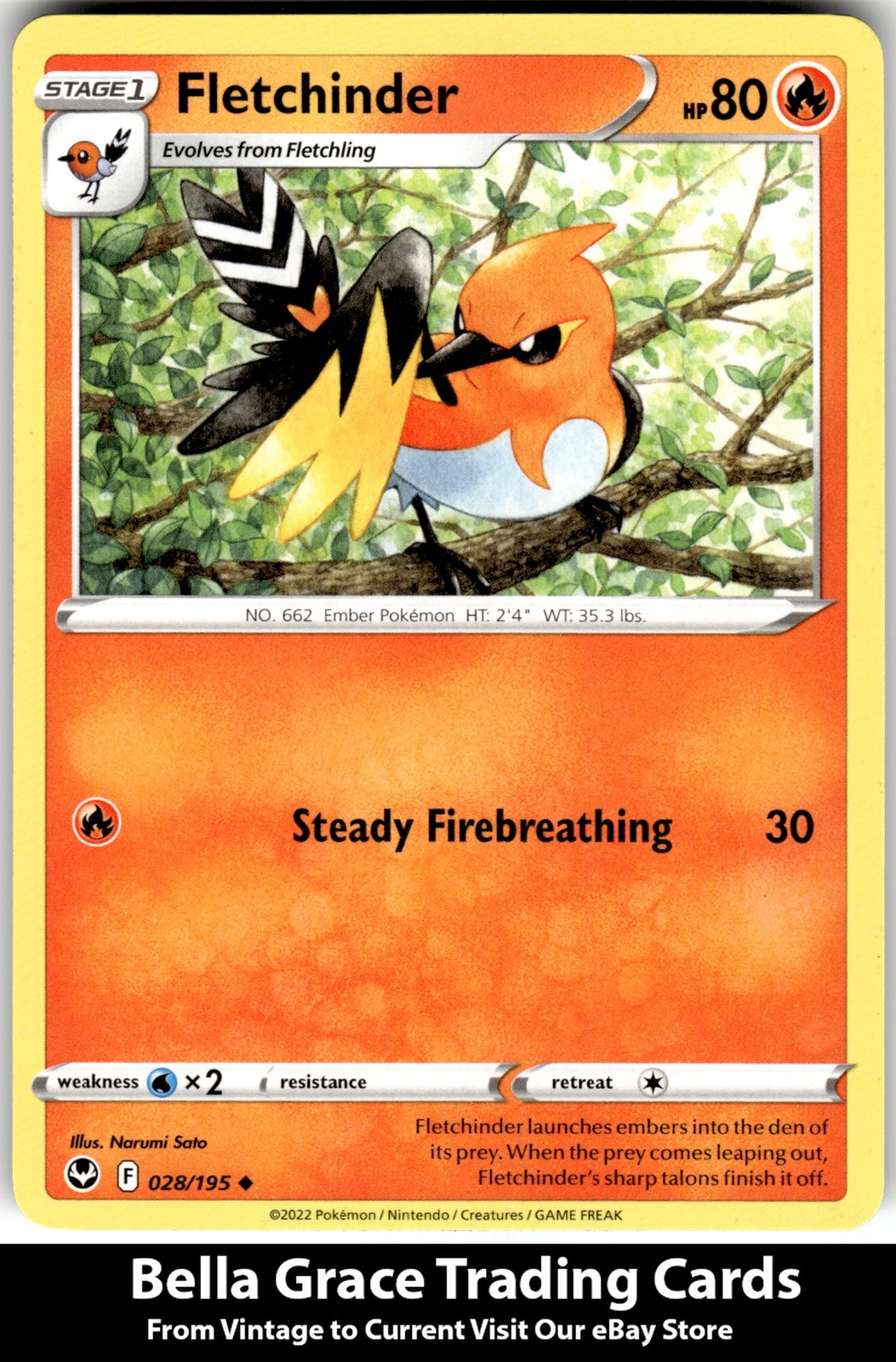 Fletchinder #028/195 SWSH12: Silver Tempest Pokemon Uncommon