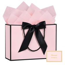 1-Pcs Large Black Pink Paper Gift Bag with 2 Tissue Paper 1 Greeting Card