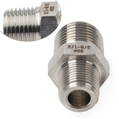 1pc 3/8'' BSPT Male to 1/2'' NPT Male 304 Stainless Hex Nipple Pipe Fitting