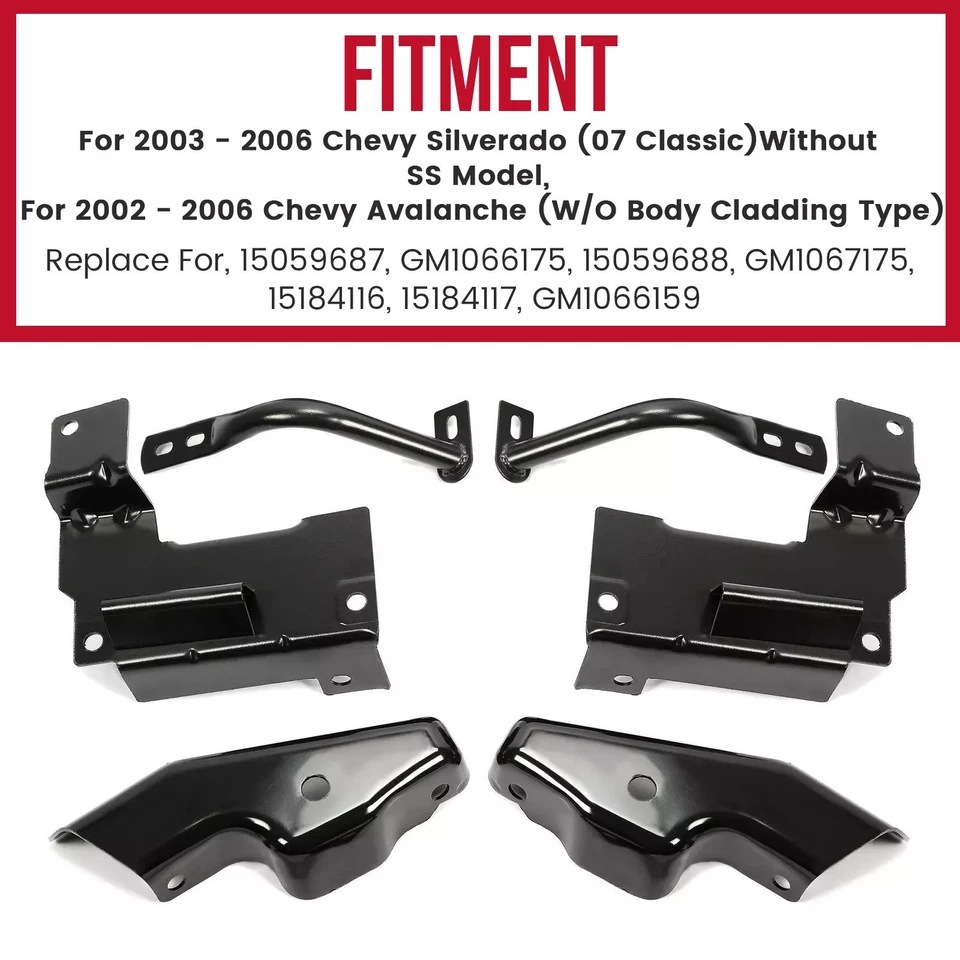 Bumper Bracket Set of 6 Front LH & RH For 2003-06 Chevrolet Silverado 1500 2500 Foto 3 de 4